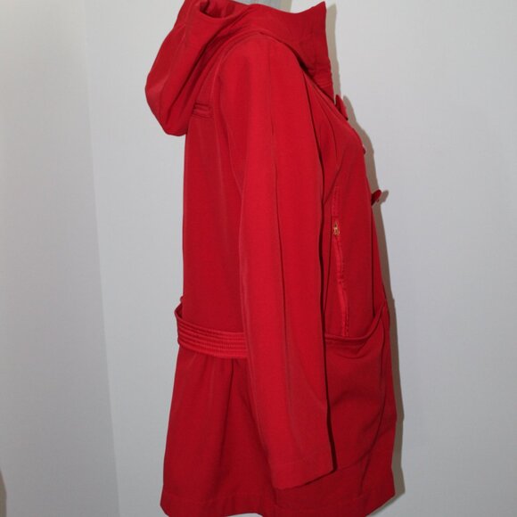 Lululemon Red Hooded Trench Coat Rain Jacket Toggle Fleece Lined 12 10 M - Picture 8 of 9